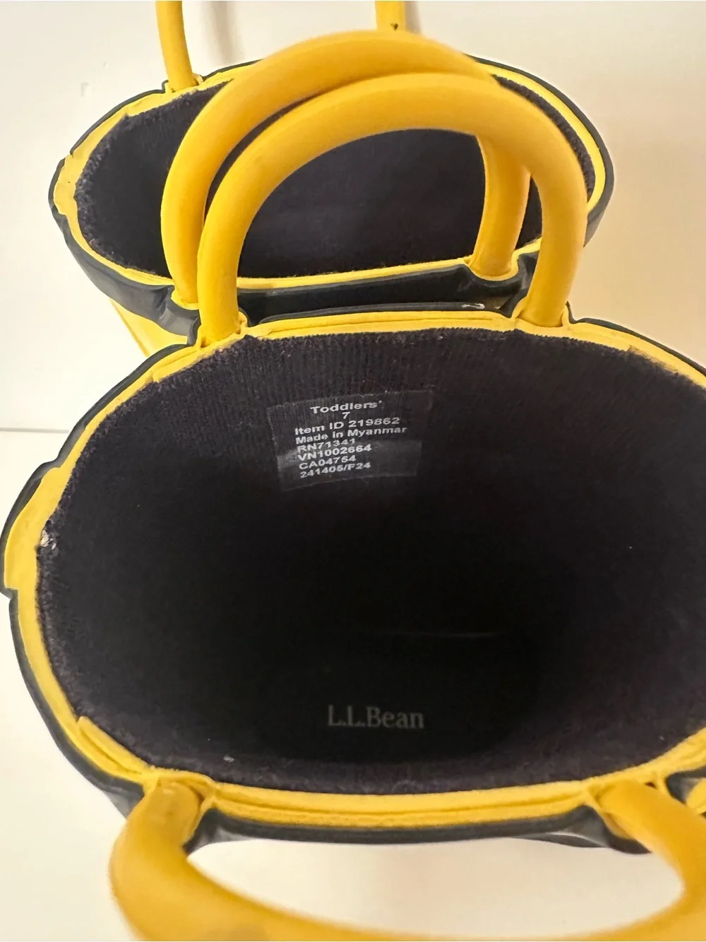 LL Bean. Kids Yellow Rain Boots with Black Trim